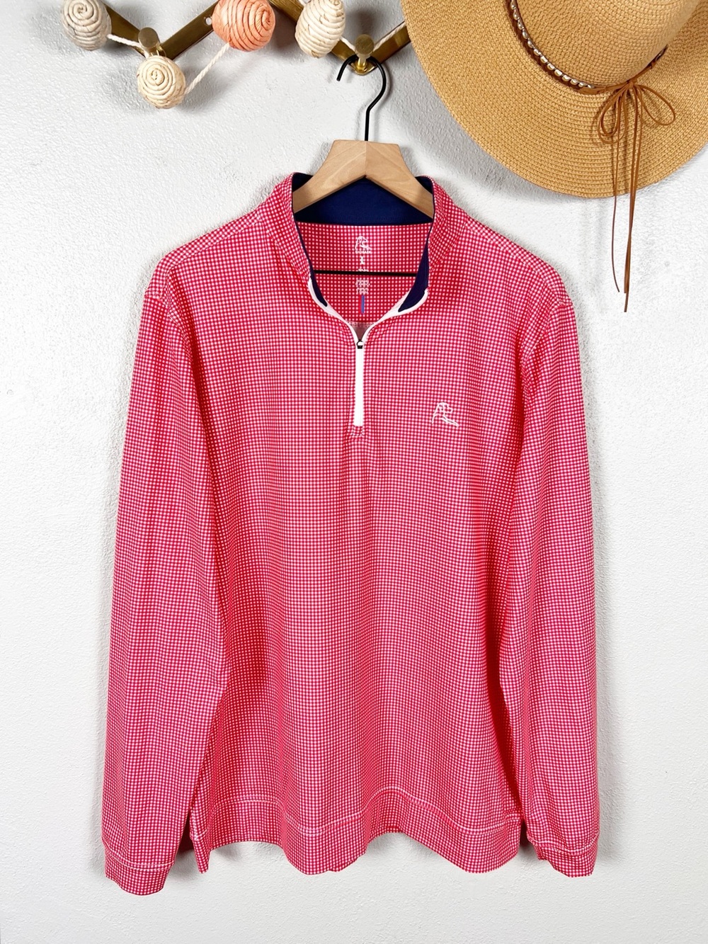Rhoback Performance Q-Zip 1/4 Quarter Zip Men's Large Red White Gingham Golf